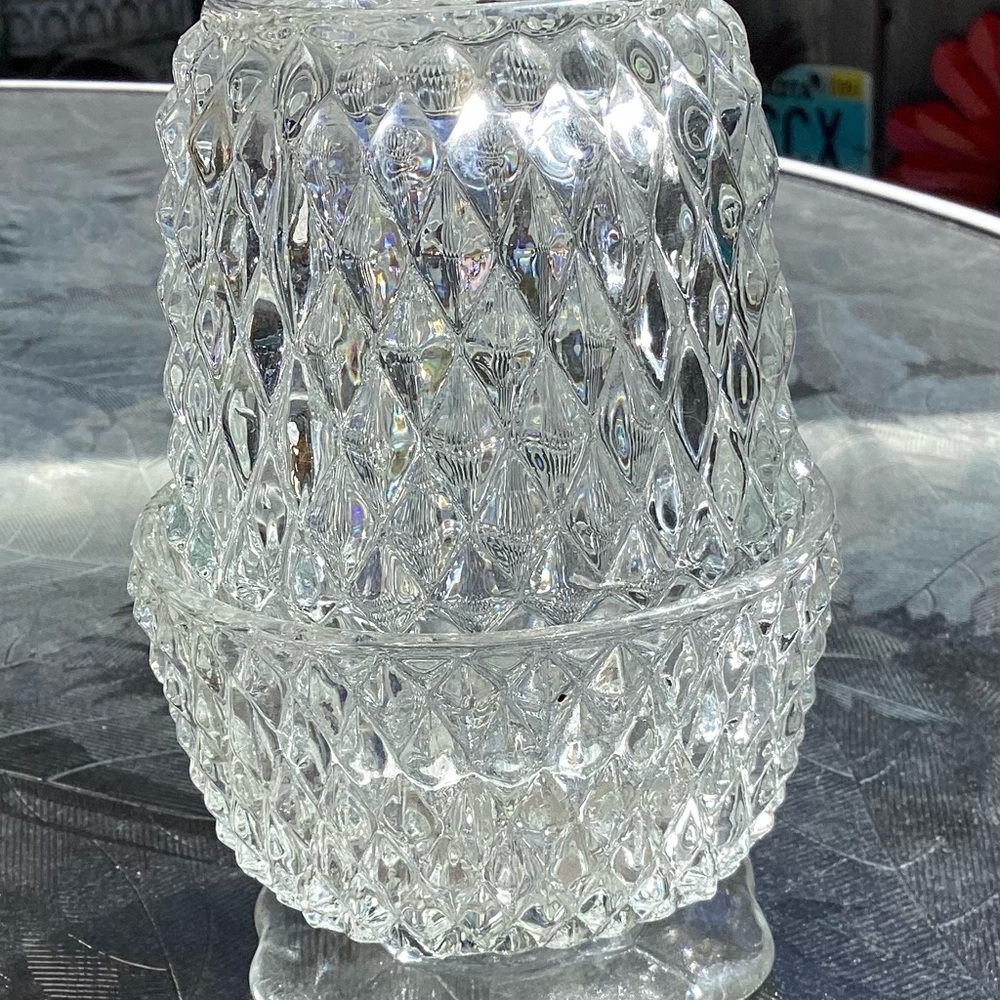 Indiana Glass Clear Diamond-Cut Glass Fairy Lamp